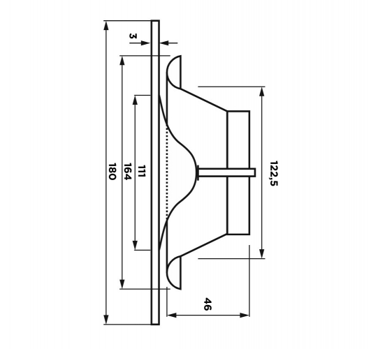 Анемостат со стеклянной внешней частью FOZA D 125 мм. Глянцевое стекло. Чёрный круглый. RAL 9005
